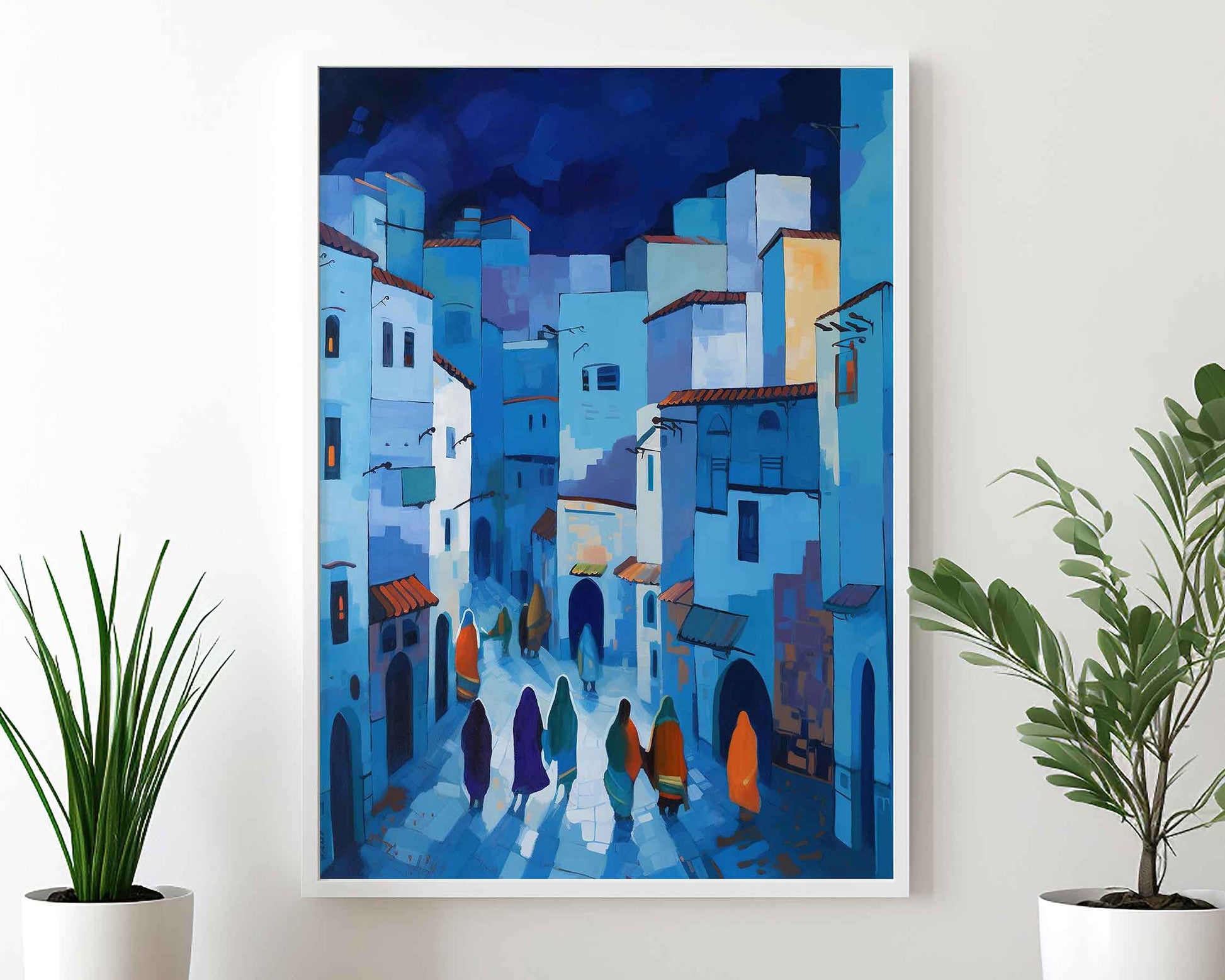 Framed Image of Chefchaouen Blue Streets of Morocco Colourful Abstract Wall Art Prints