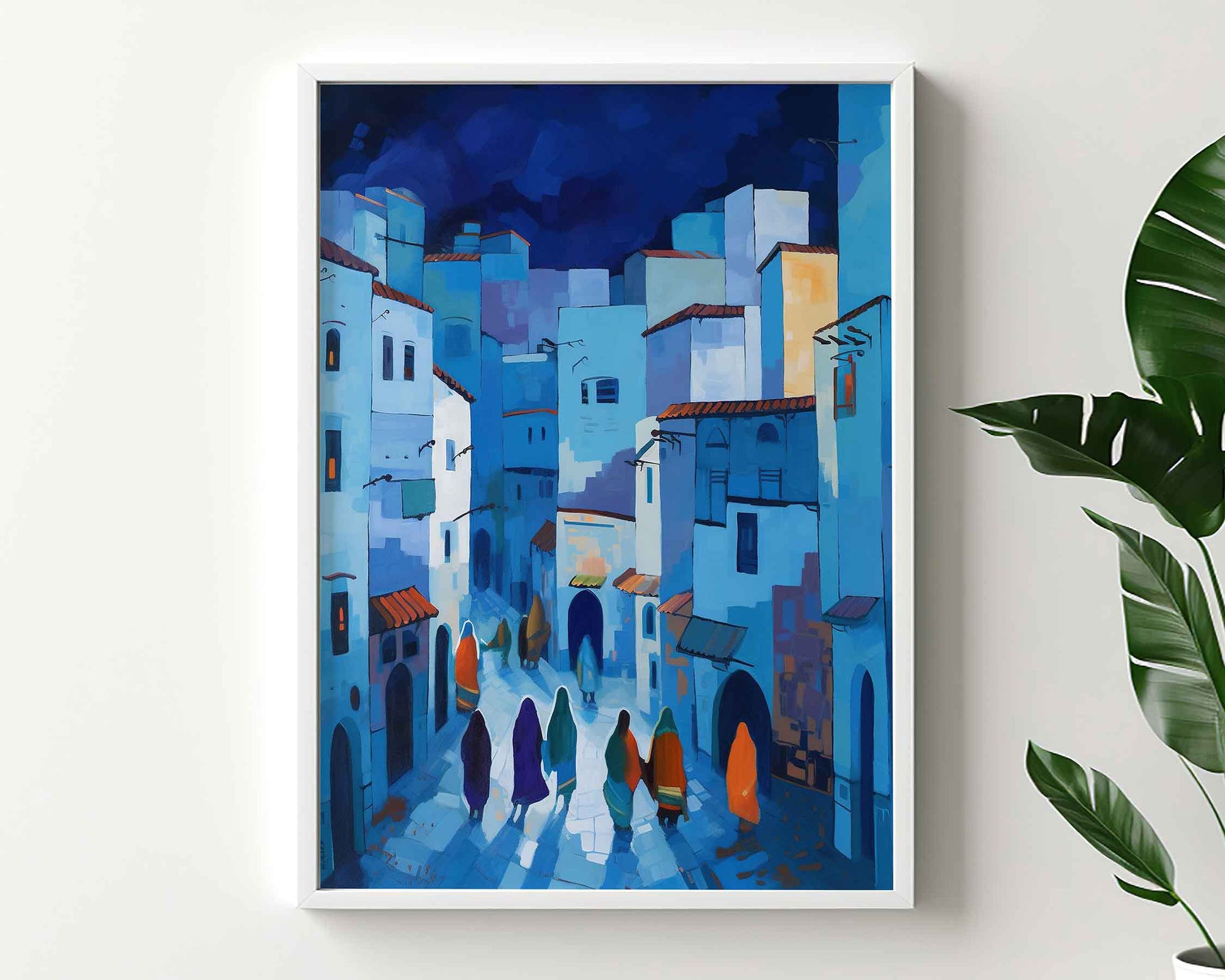 Framed Image of Chefchaouen Blue Streets of Morocco Colourful Abstract Wall Art Prints