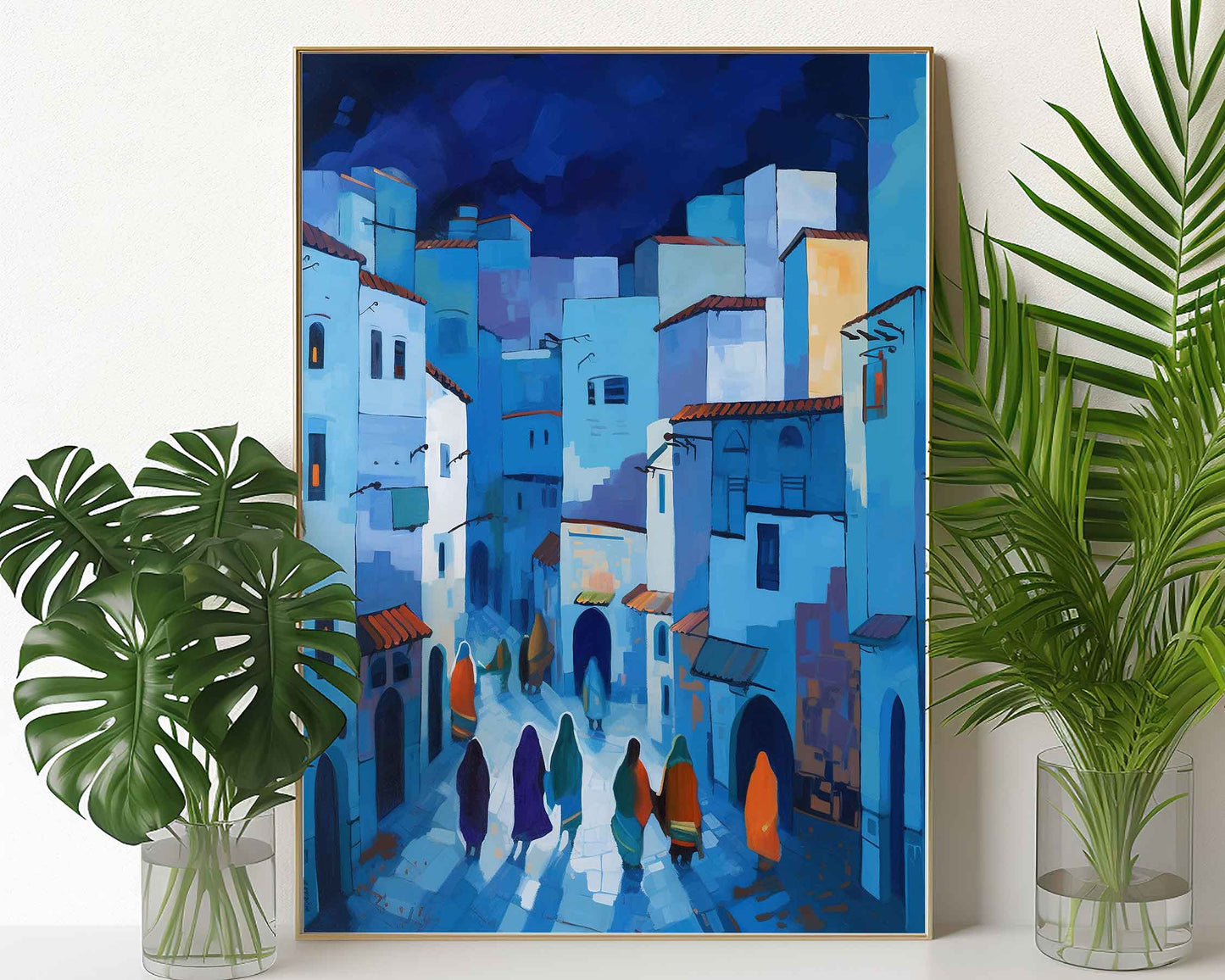 Framed Image of Chefchaouen Blue Streets of Morocco Colourful Abstract Wall Art Prints