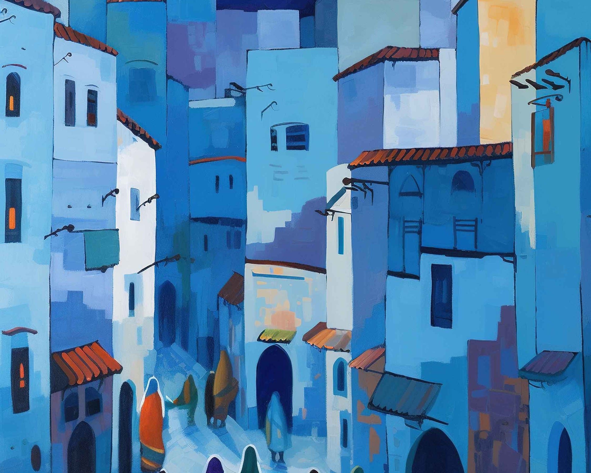 Framed Image of Chefchaouen Blue Streets of Morocco Colourful Abstract Wall Art Prints