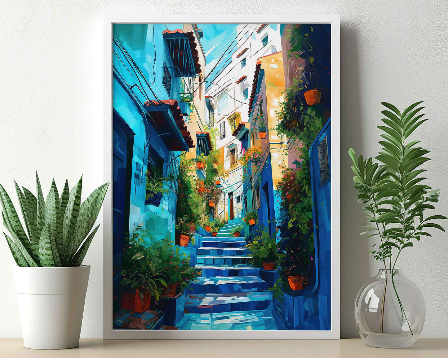 Framed Image of Chefchaouen Colourful Blue Streets of Morocco Abstract Wall Art Prints