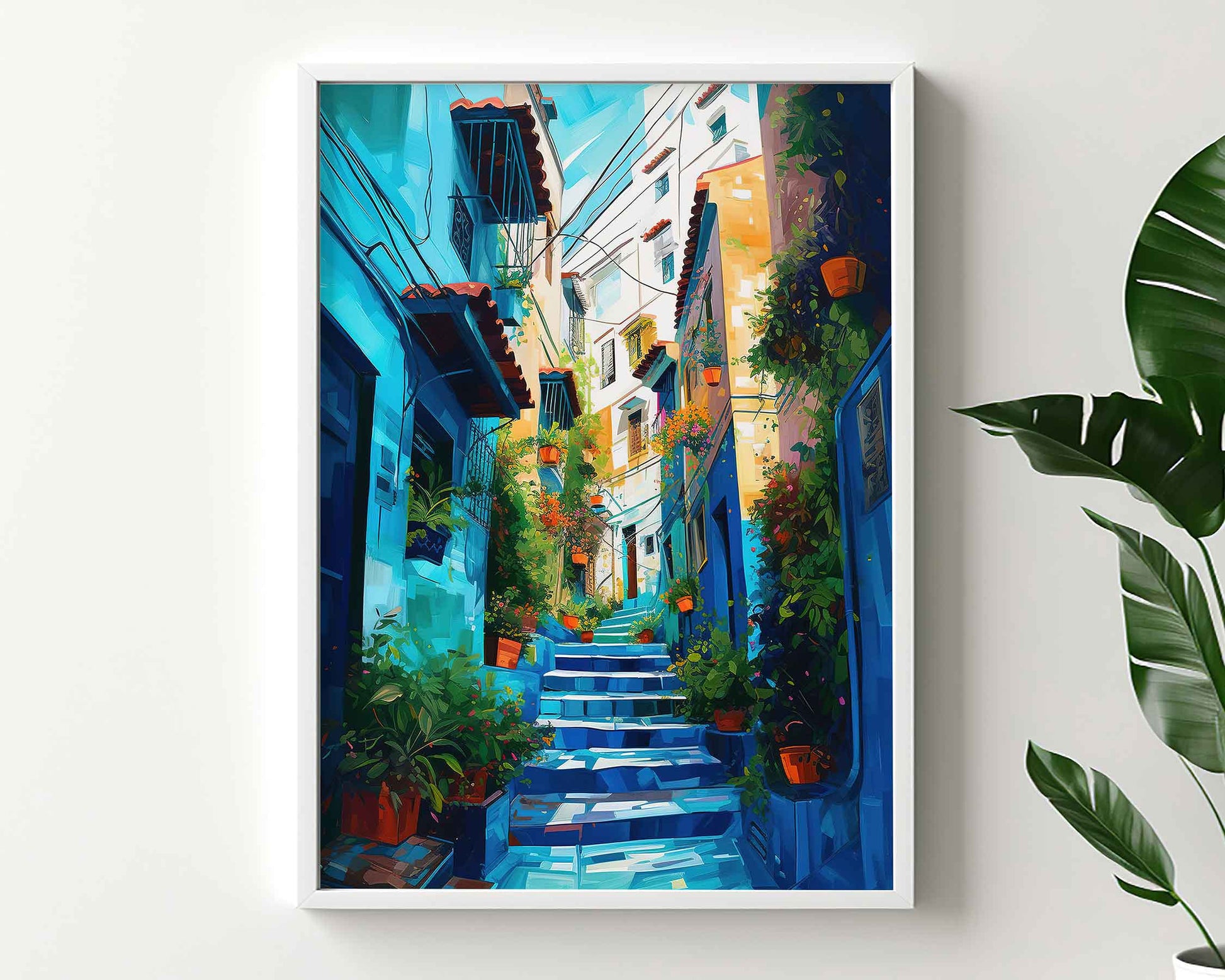 Framed Image of Chefchaouen Colourful Blue Streets of Morocco Abstract Wall Art Prints