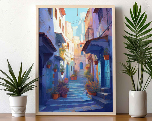 Framed Image of Chefchaouen Colourful Abstract Blue Streets of Morocco Wall Art Prints