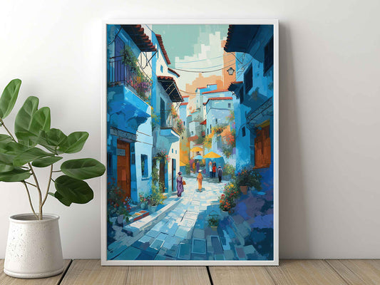 Framed Image of Chefchaouen Abstract Colourful Blue Streets of Morocco Wall Art Prints