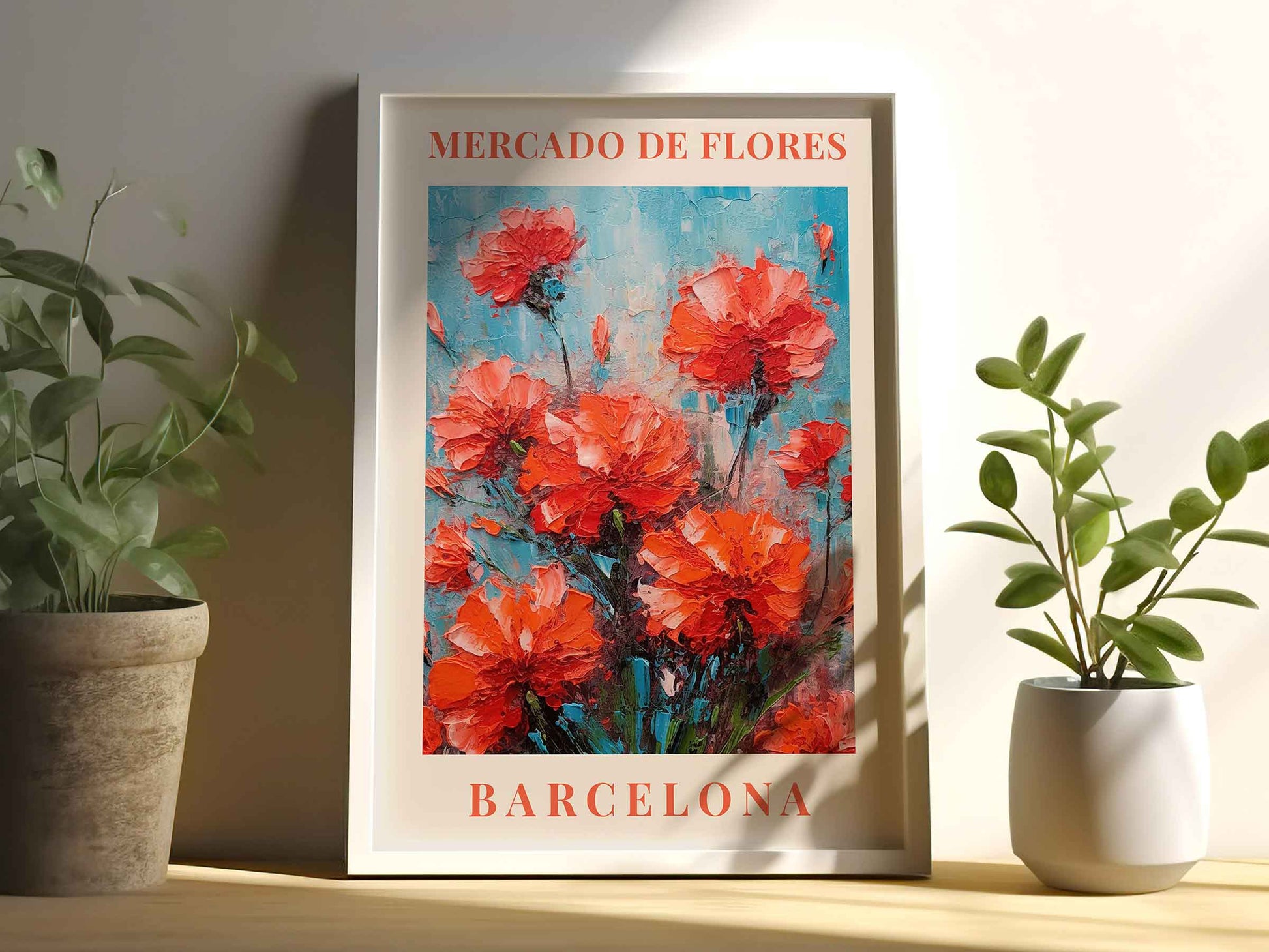 Framed Image of Barcelona Flower Market Prints Vintage Boho Botanical Painting Wall Art Posters