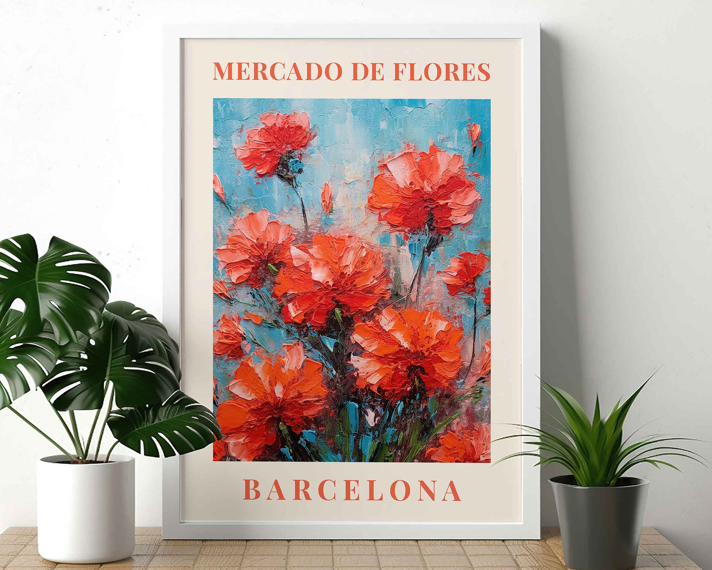 Framed Image of Barcelona Flower Market Prints Vintage Boho Botanical Painting Wall Art Posters