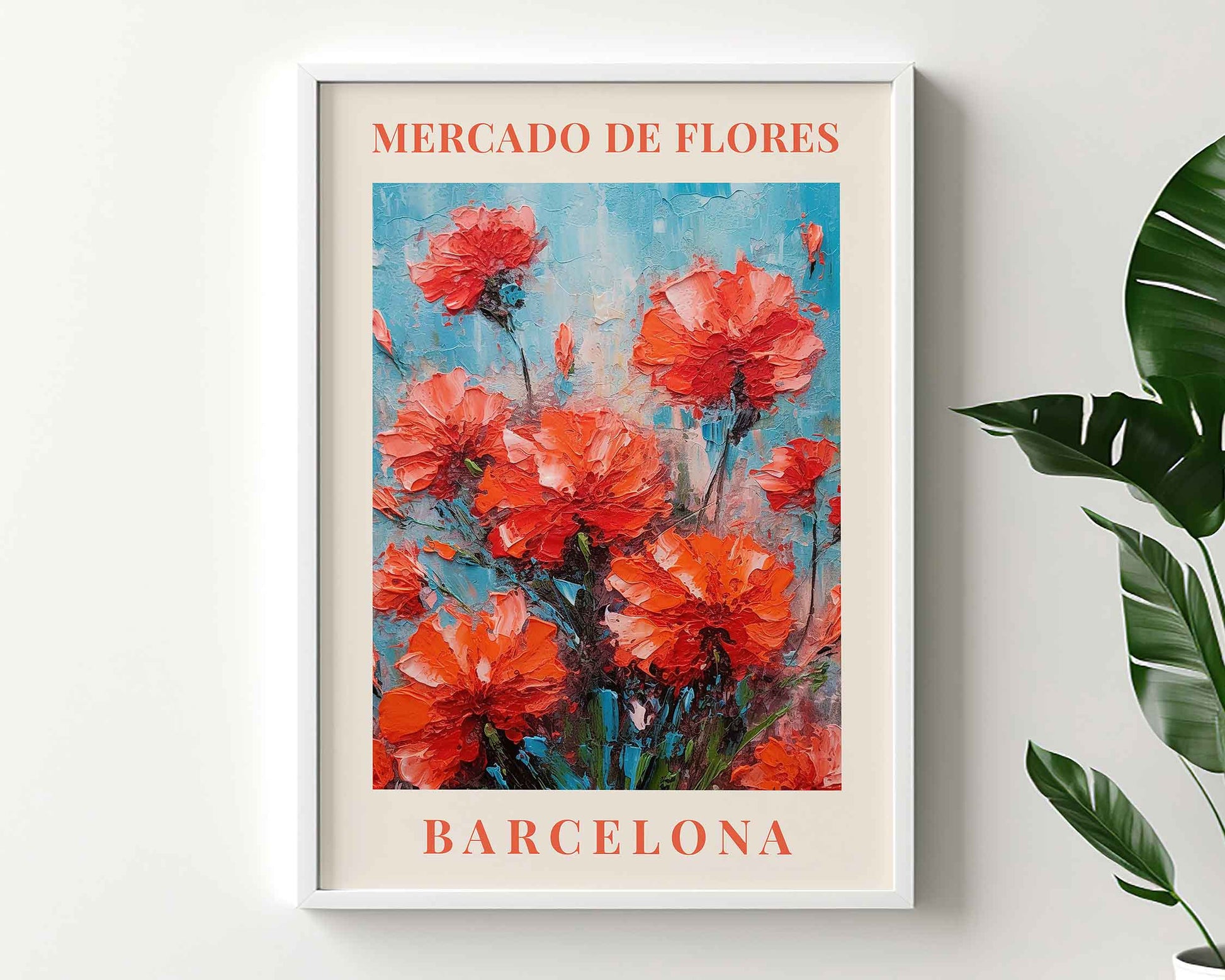 Framed Image of Barcelona Flower Market Prints Vintage Boho Botanical Painting Wall Art Posters