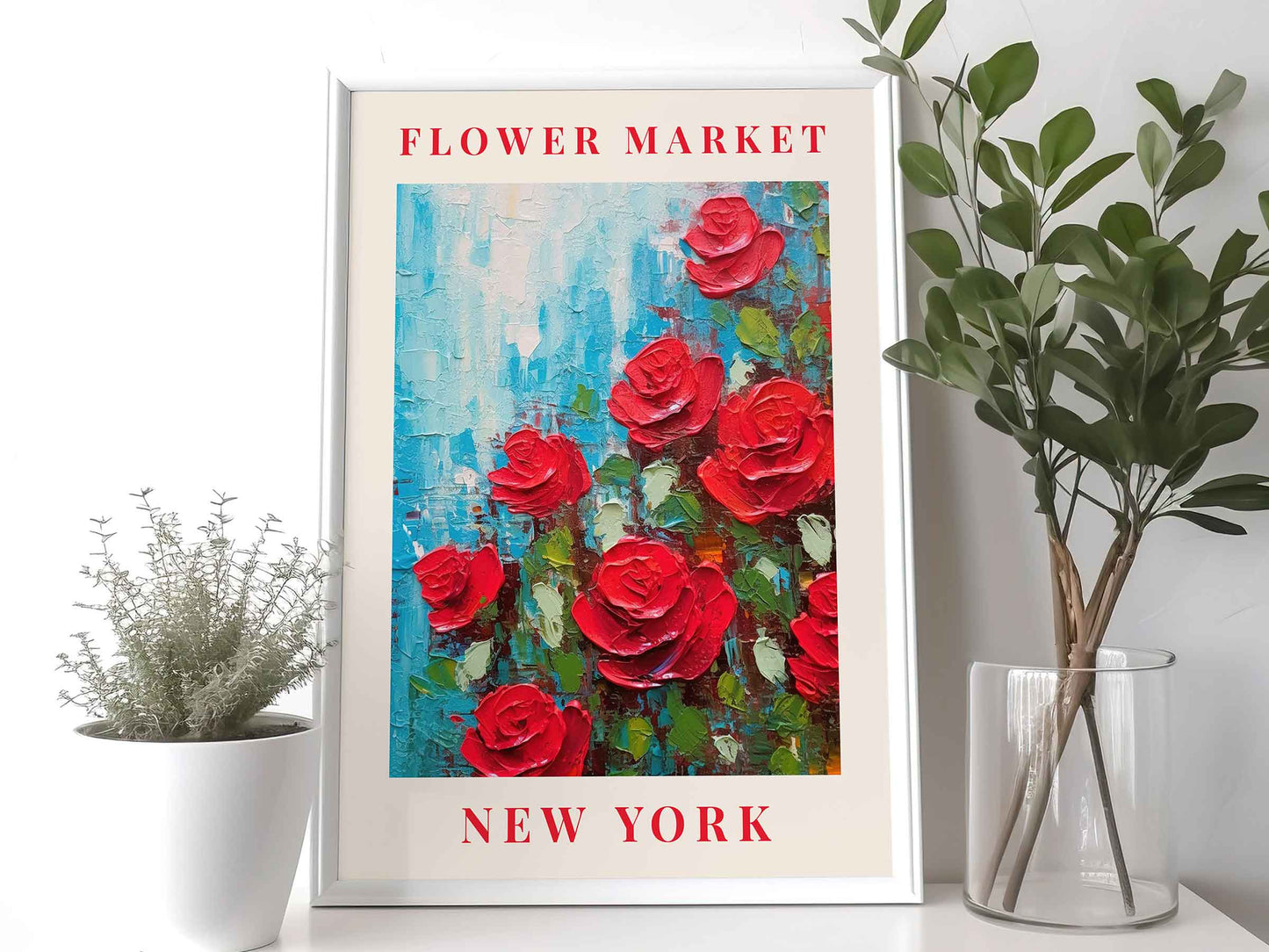 Framed Image of New York Flower Market Prints Botanical Boho Vintage Painting Wall Art Posters