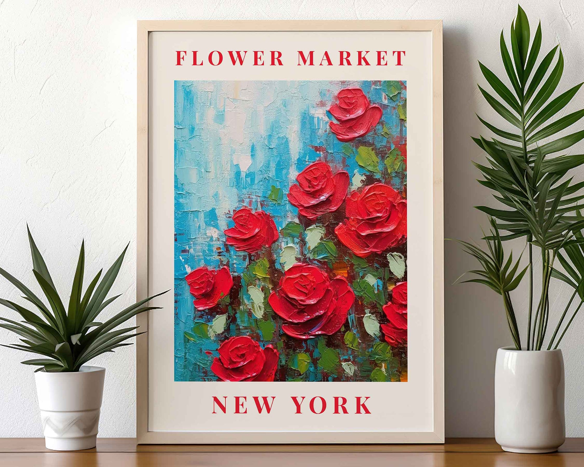 Framed Image of New York Flower Market Prints Botanical Boho Vintage Painting Wall Art Posters