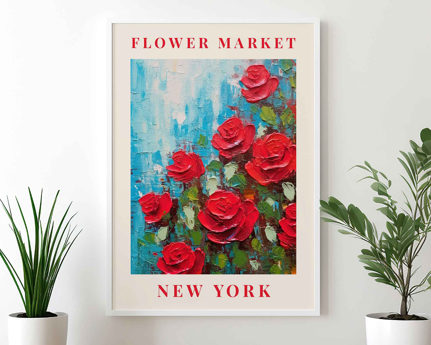 Framed Image of New York Flower Market Prints Botanical Boho Vintage Painting Wall Art Posters