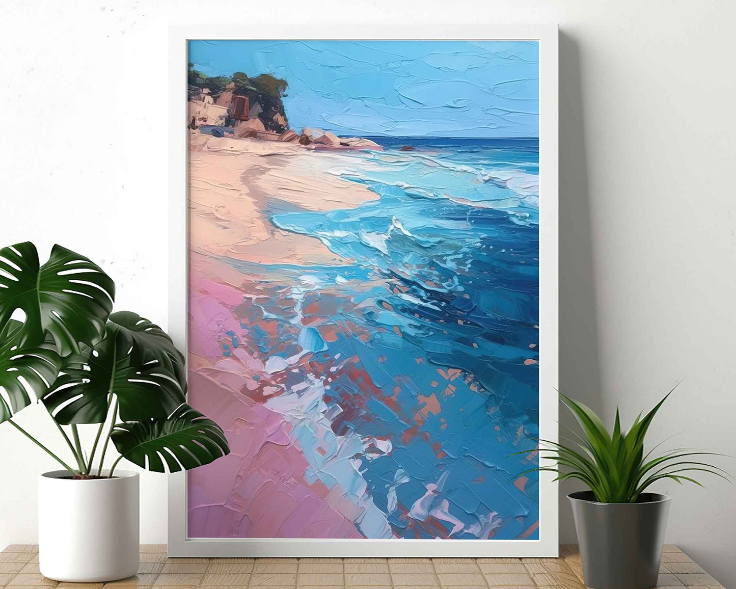 Framed Image of Boho Beach and Coastal Ocean Surf Nature Abstract Wall Art Prints