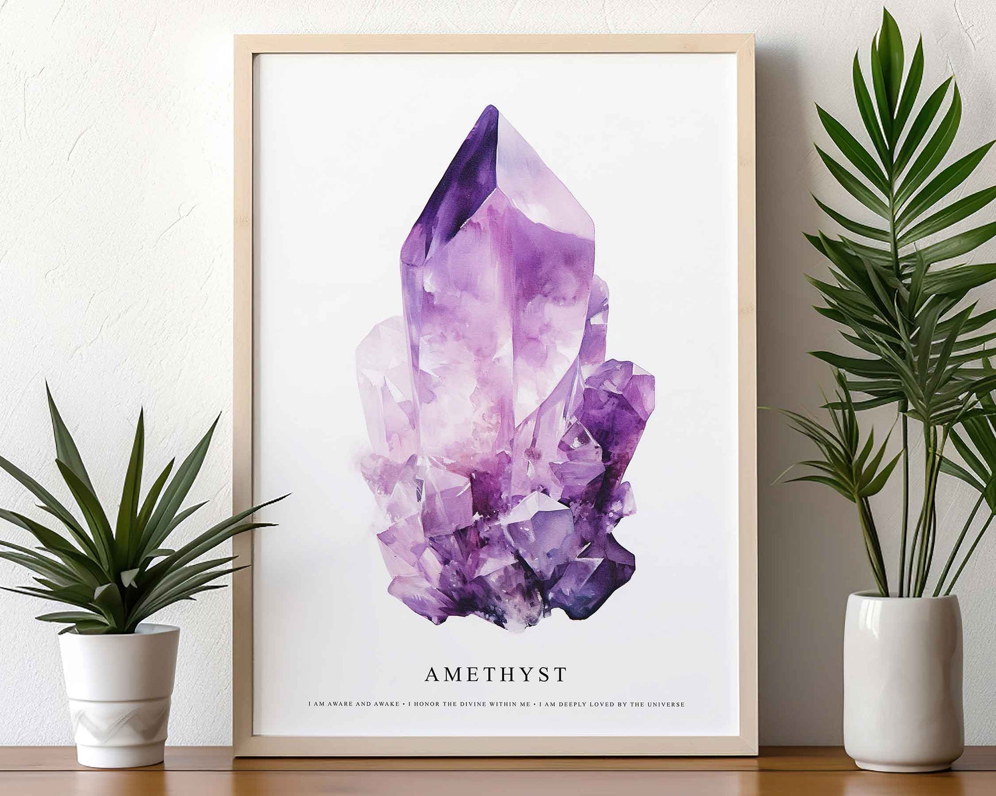 Framed Image of Amethyst Gemstone Affirmations Spiritual Crystal Manifestation Wall Art Prints