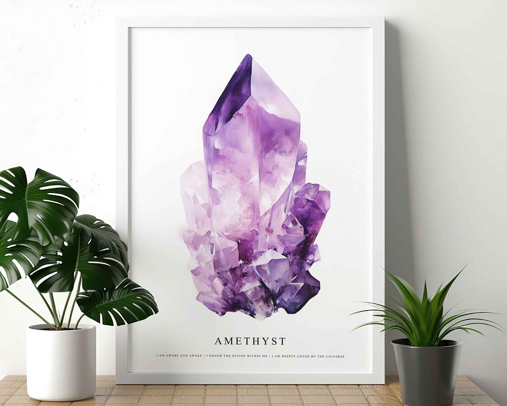 Framed Image of Amethyst Gemstone Affirmations Spiritual Crystal Manifestation Wall Art Prints