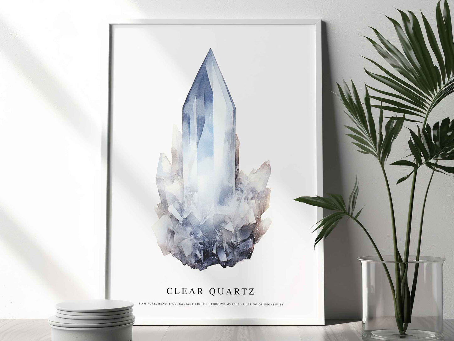 Framed Image of Clear Quartz Gemstone Affirmations Spiritual Crystal Manifestation Wall Art Prints