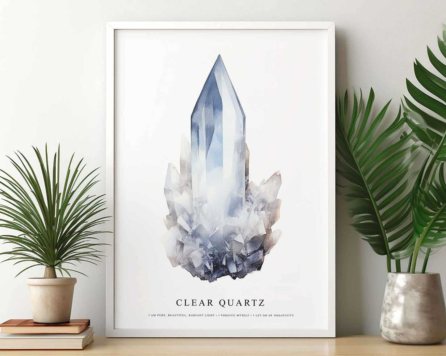 Framed Image of Clear Quartz Gemstone Affirmations Spiritual Crystal Manifestation Wall Art Prints