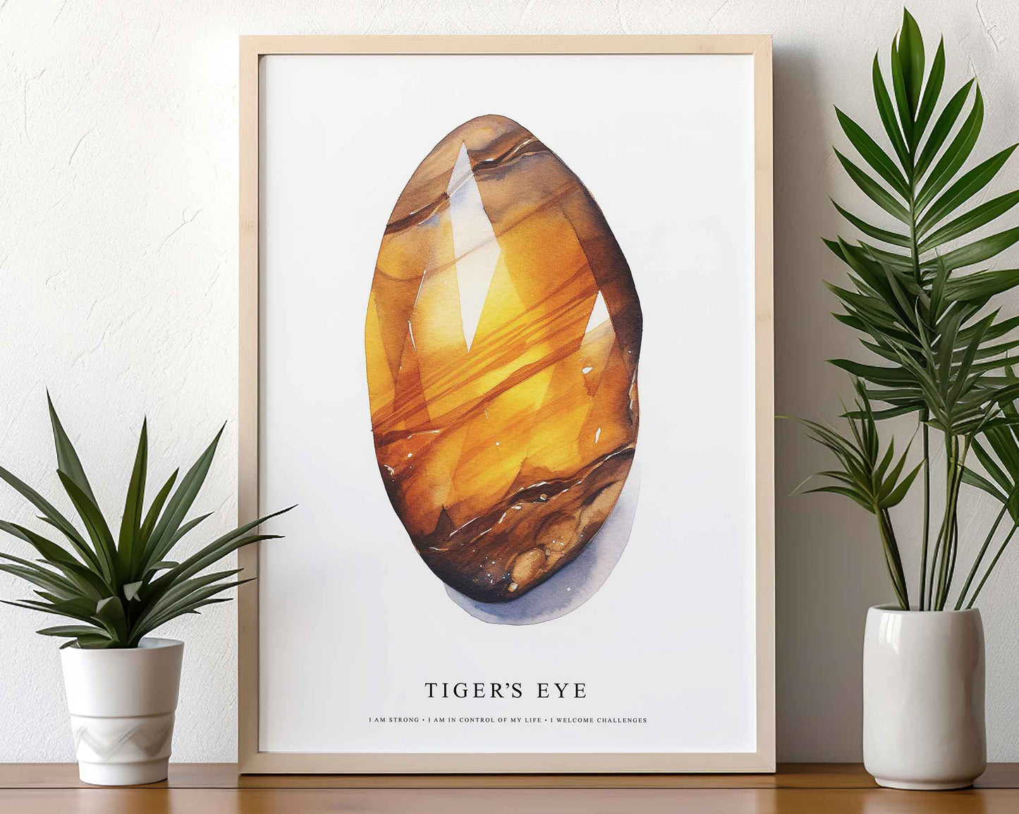 Framed Image of Tiger's Eye Gemstone Spiritual Manifestation Crystal Affirmations Wall Art Prints