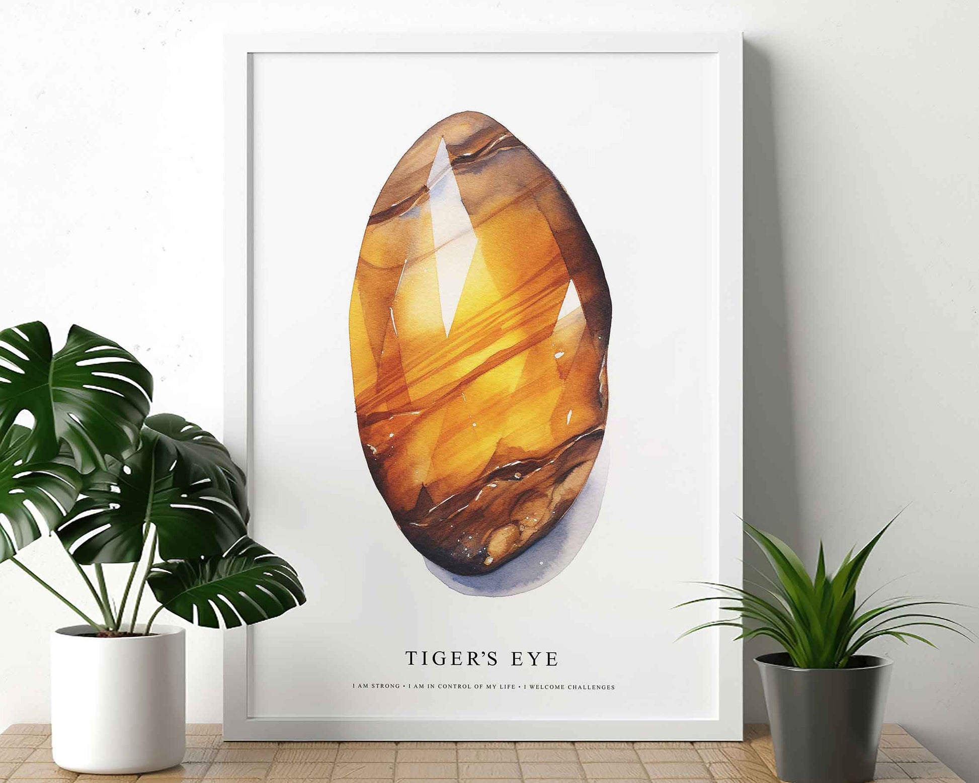 Framed Image of Tiger's Eye Gemstone Spiritual Manifestation Crystal Affirmations Wall Art Prints