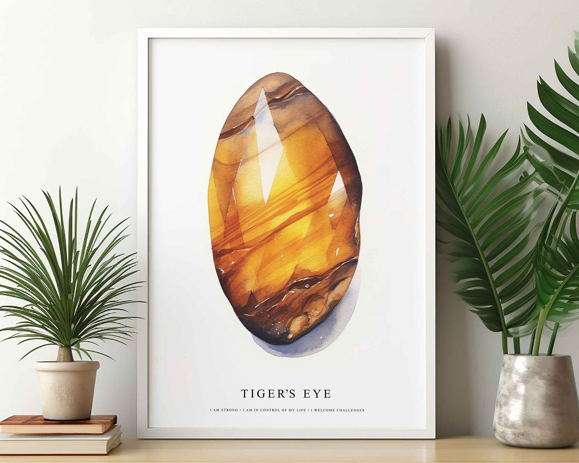 Framed Image of Tiger's Eye Gemstone Spiritual Manifestation Crystal Affirmations Wall Art Prints