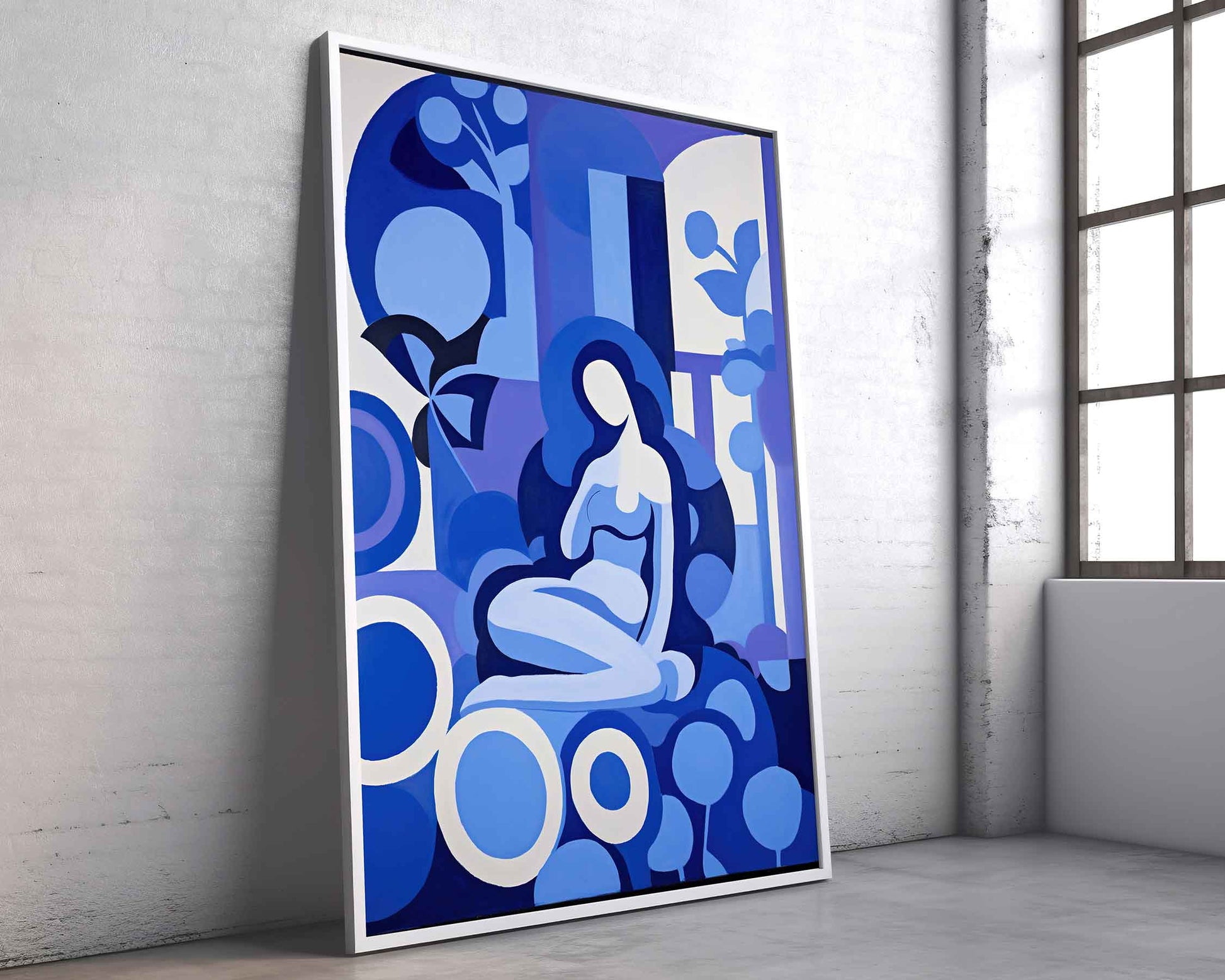 Framed Image of Matisse Style Wall Art Print Blue Themed Poster Oil Paintings