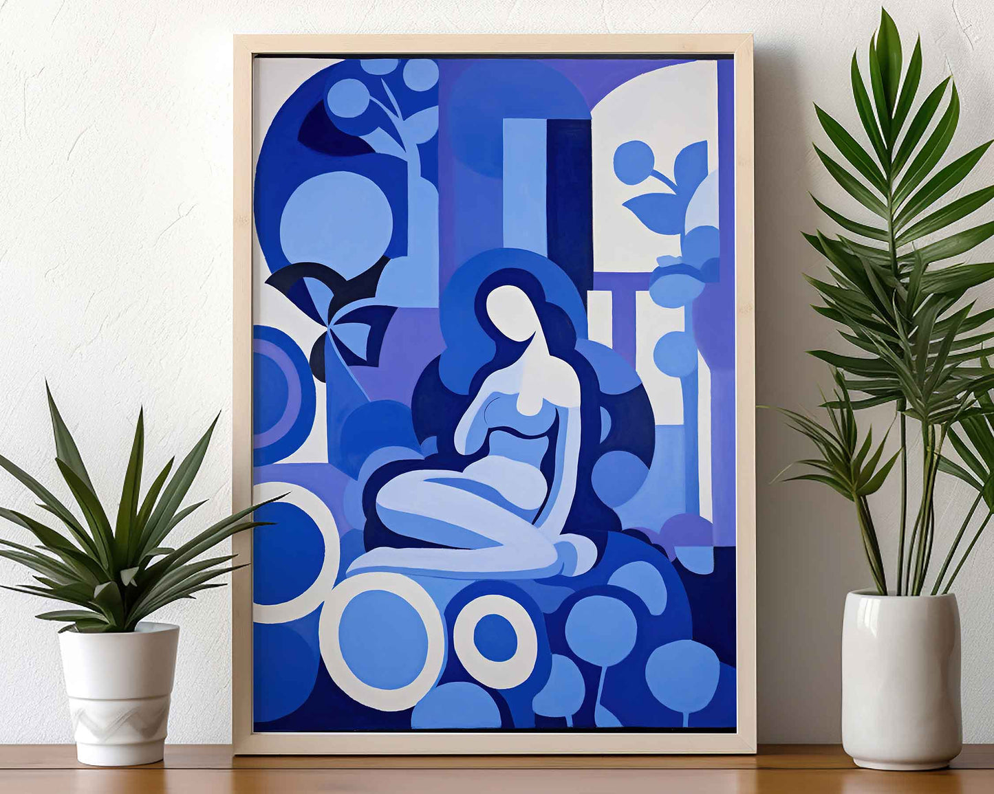 Framed Image of Matisse Style Wall Art Print Blue Themed Poster Oil Paintings