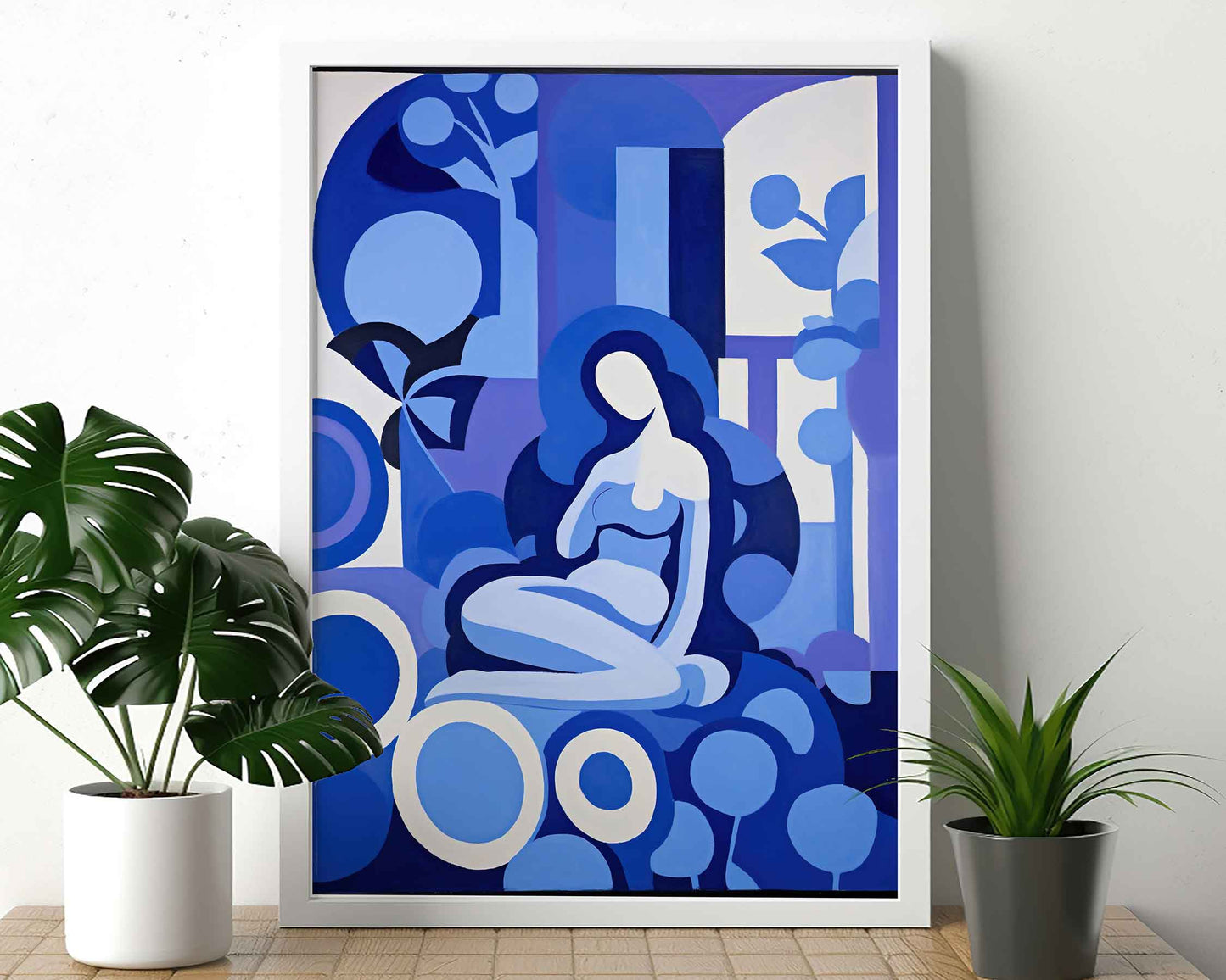 Framed Image of Matisse Style Wall Art Print Blue Themed Poster Oil Paintings