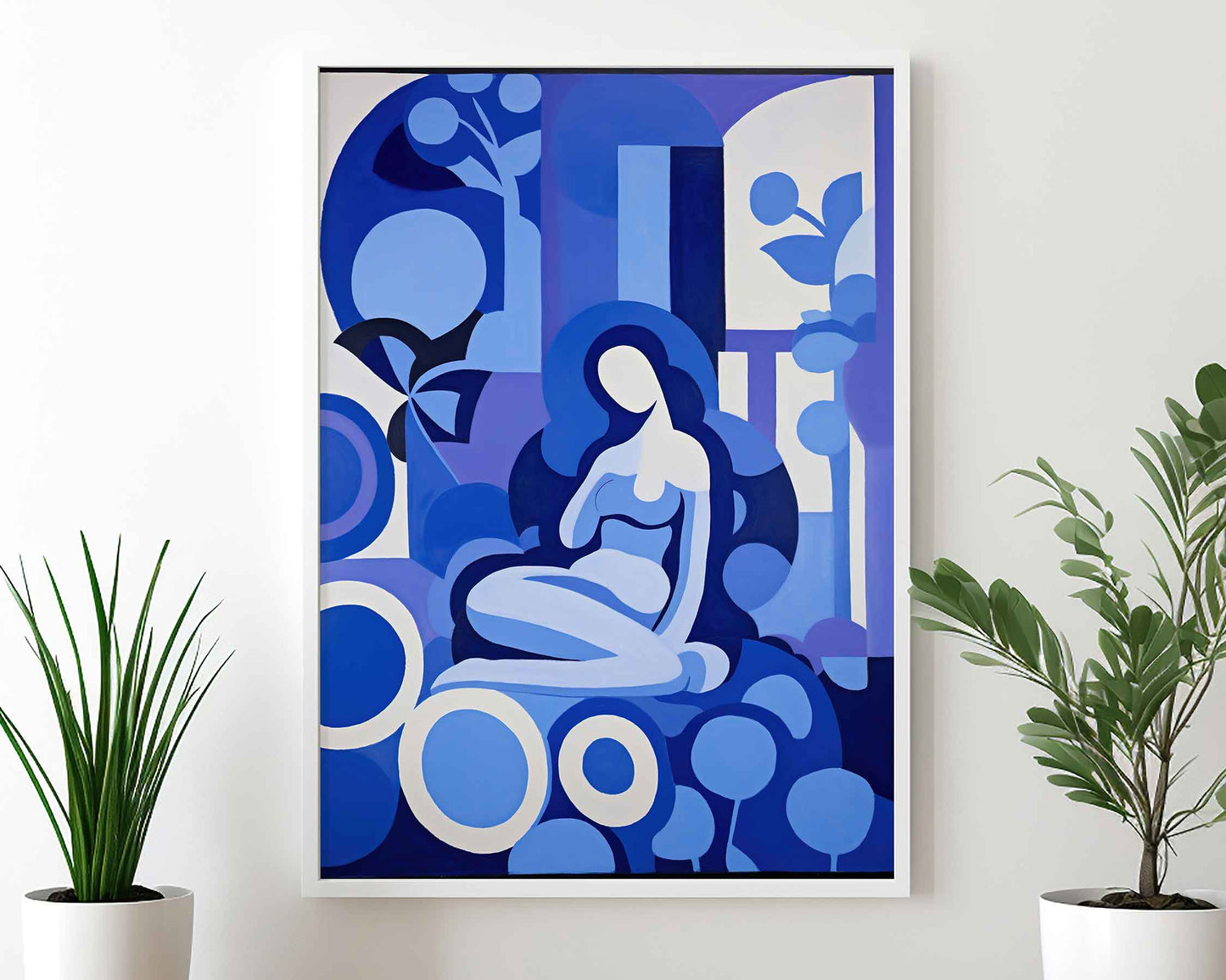 Framed Image of Matisse Style Wall Art Print Blue Themed Poster Oil Paintings