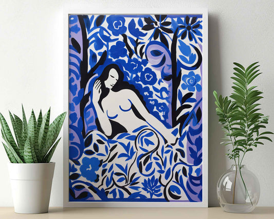 Framed Image of Matisse Style Art Print Blue Themed Wall Poster Oil Paintings