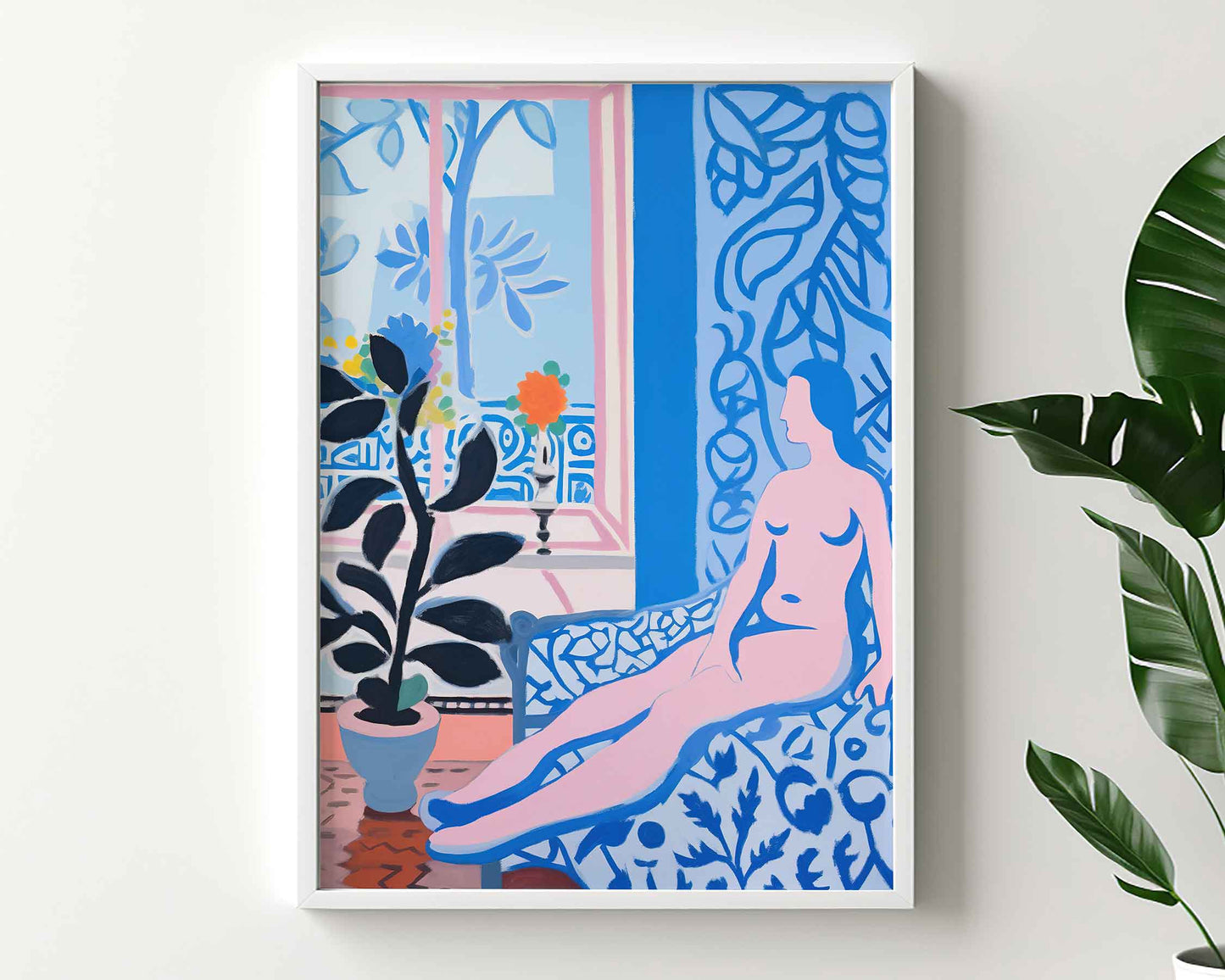 Framed Image of Matisse Art Style Print Blue Themed Wall Poster Oil Paintings