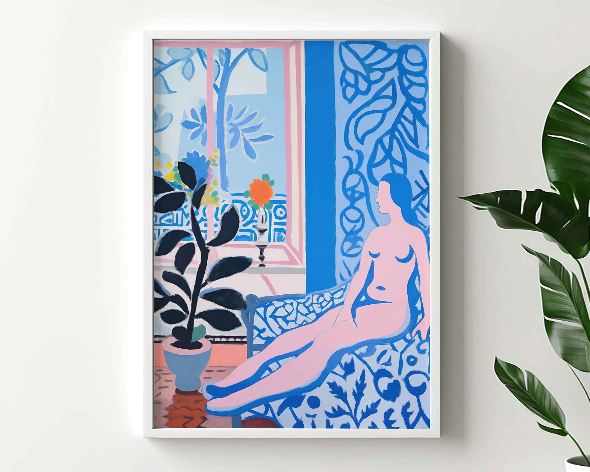 Framed Image of Matisse Art Style Print Blue Themed Wall Poster Oil Paintings