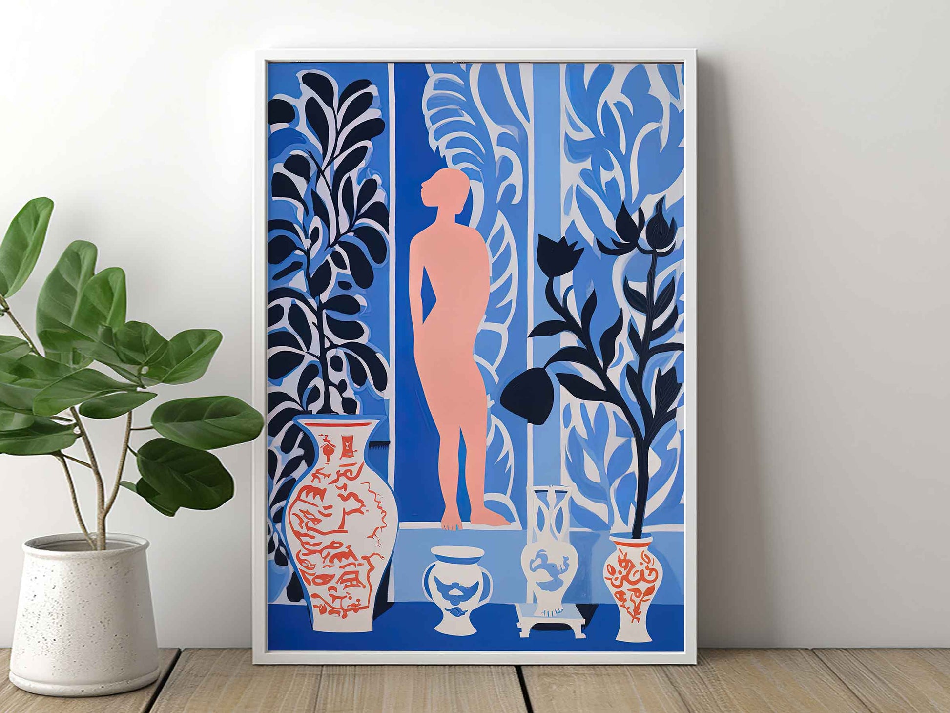 Framed Image of Matisse Art Poster Style Wall Print Blue Themed Oil Paintings
