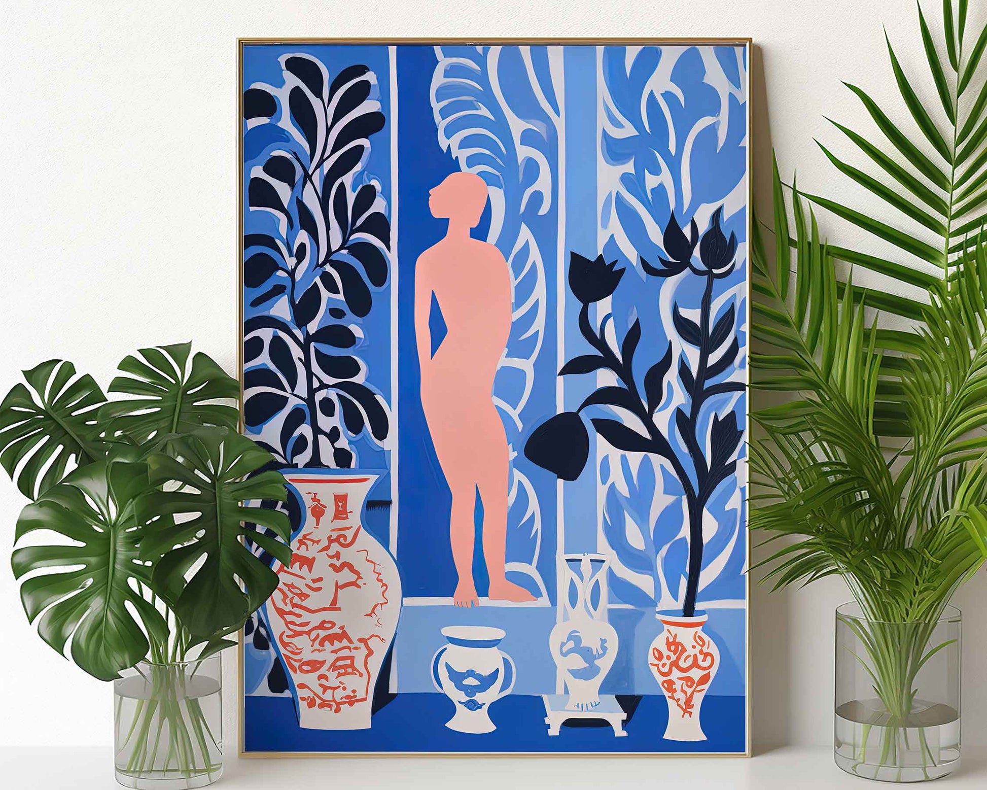 Framed Image of Matisse Art Poster Style Wall Print Blue Themed Oil Paintings
