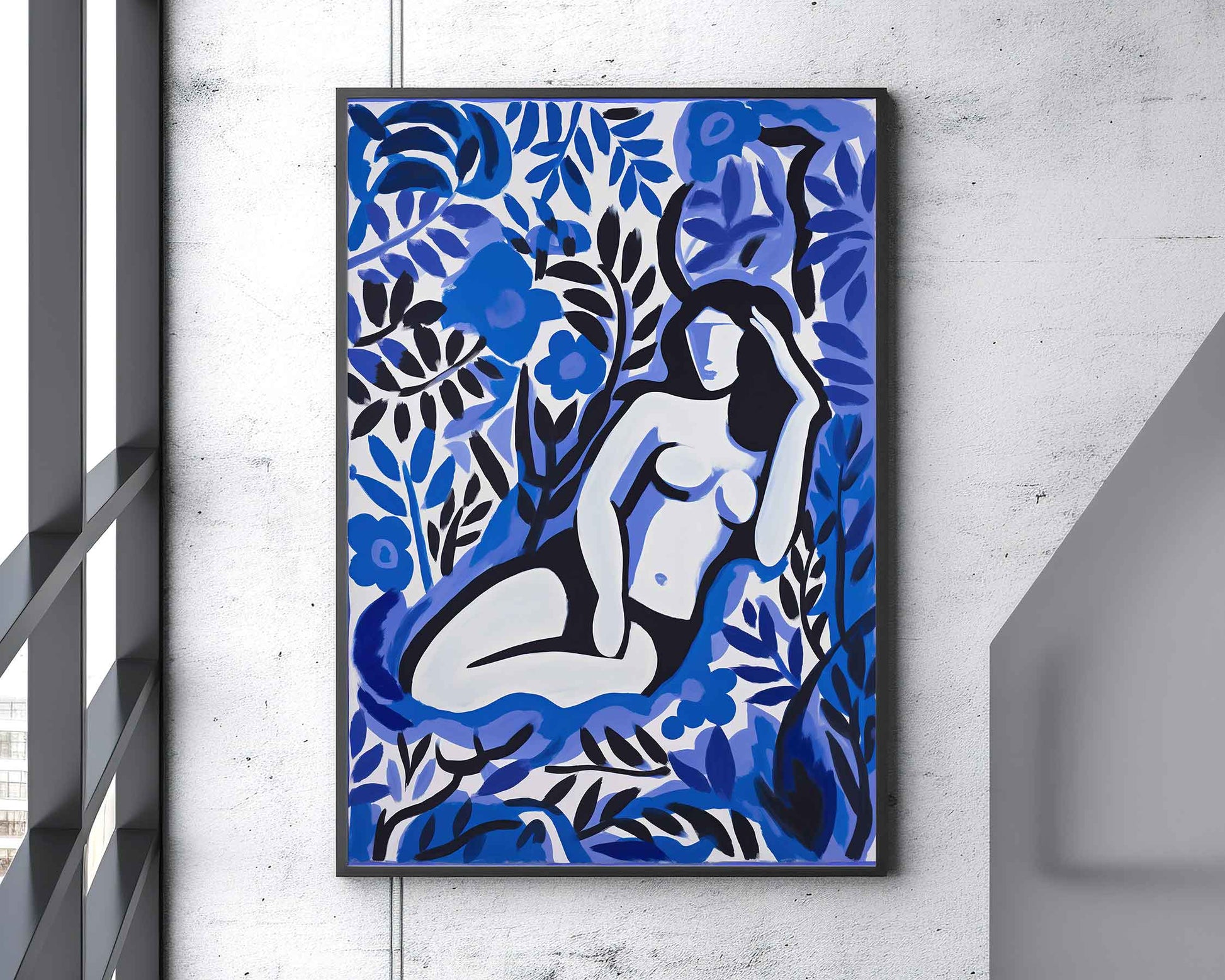 Framed Image of Matisse Style Art Poster Wall Print Blue Themed Oil Paintings