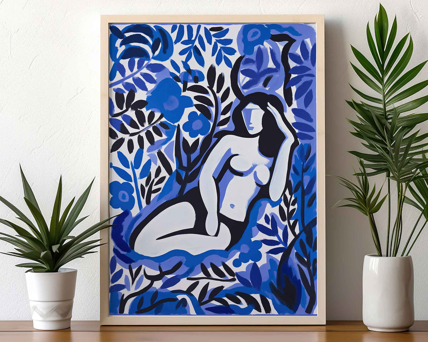 Framed Image of Matisse Style Art Poster Wall Print Blue Themed Oil Paintings