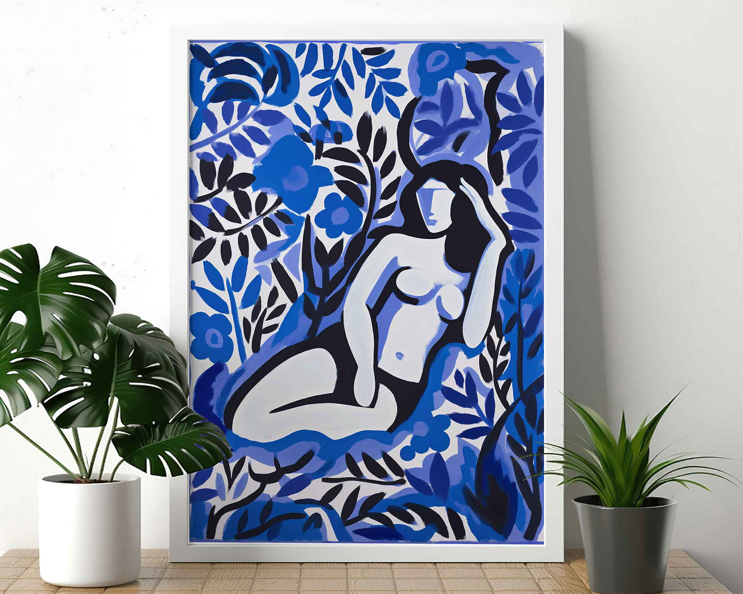 Framed Image of Matisse Style Art Poster Wall Print Blue Themed Oil Paintings