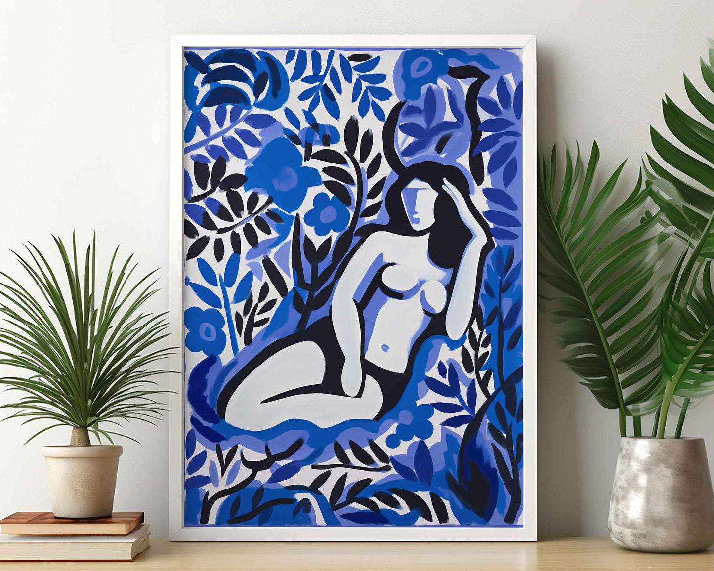 Framed Image of Matisse Style Art Poster Wall Print Blue Themed Oil Paintings