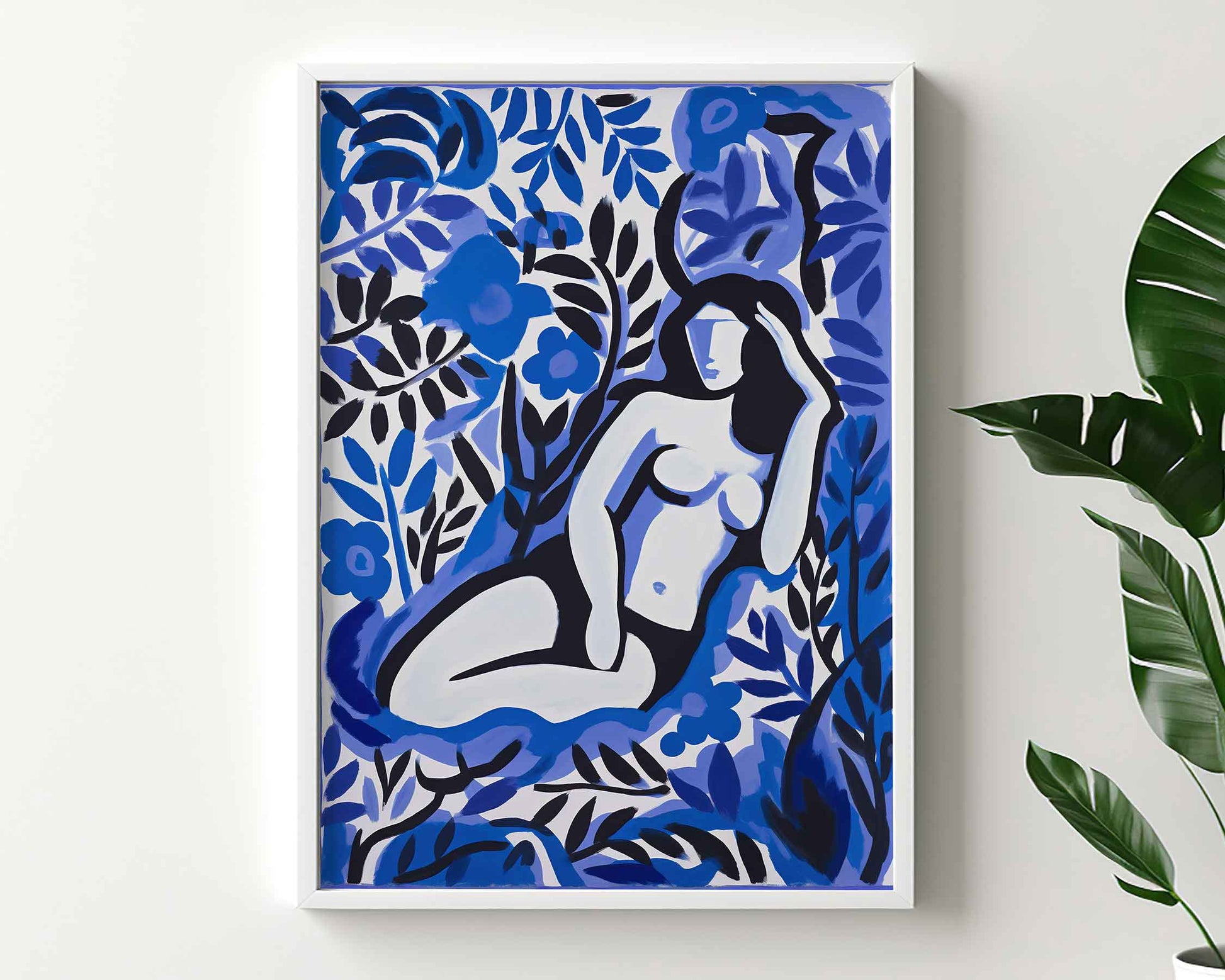 Framed Image of Matisse Style Art Poster Wall Print Blue Themed Oil Paintings