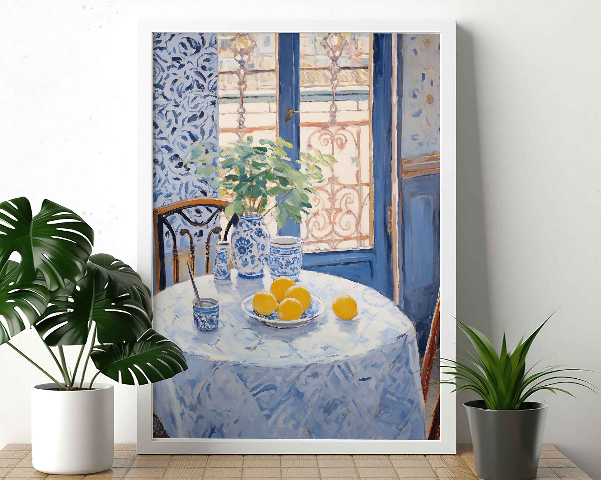 Framed Image of Matisse Style Art Poster Wall Print Oil Paintings Blue Theme