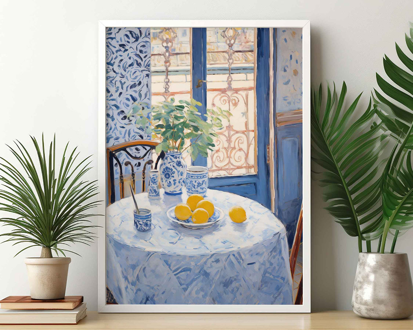 Framed Image of Matisse Style Art Poster Wall Print Oil Paintings Blue Theme