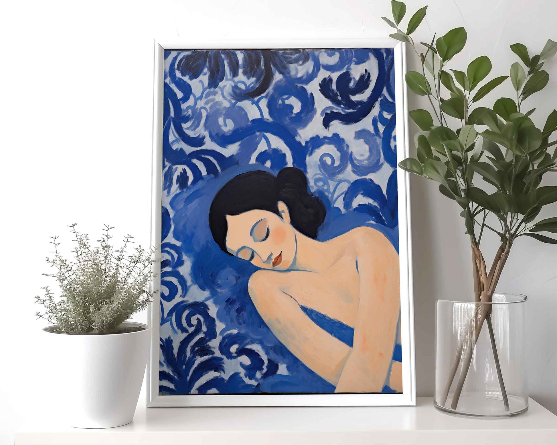 Framed Image of Matisse Style Art Print Poster Wall Oil Paintings Blue Theme