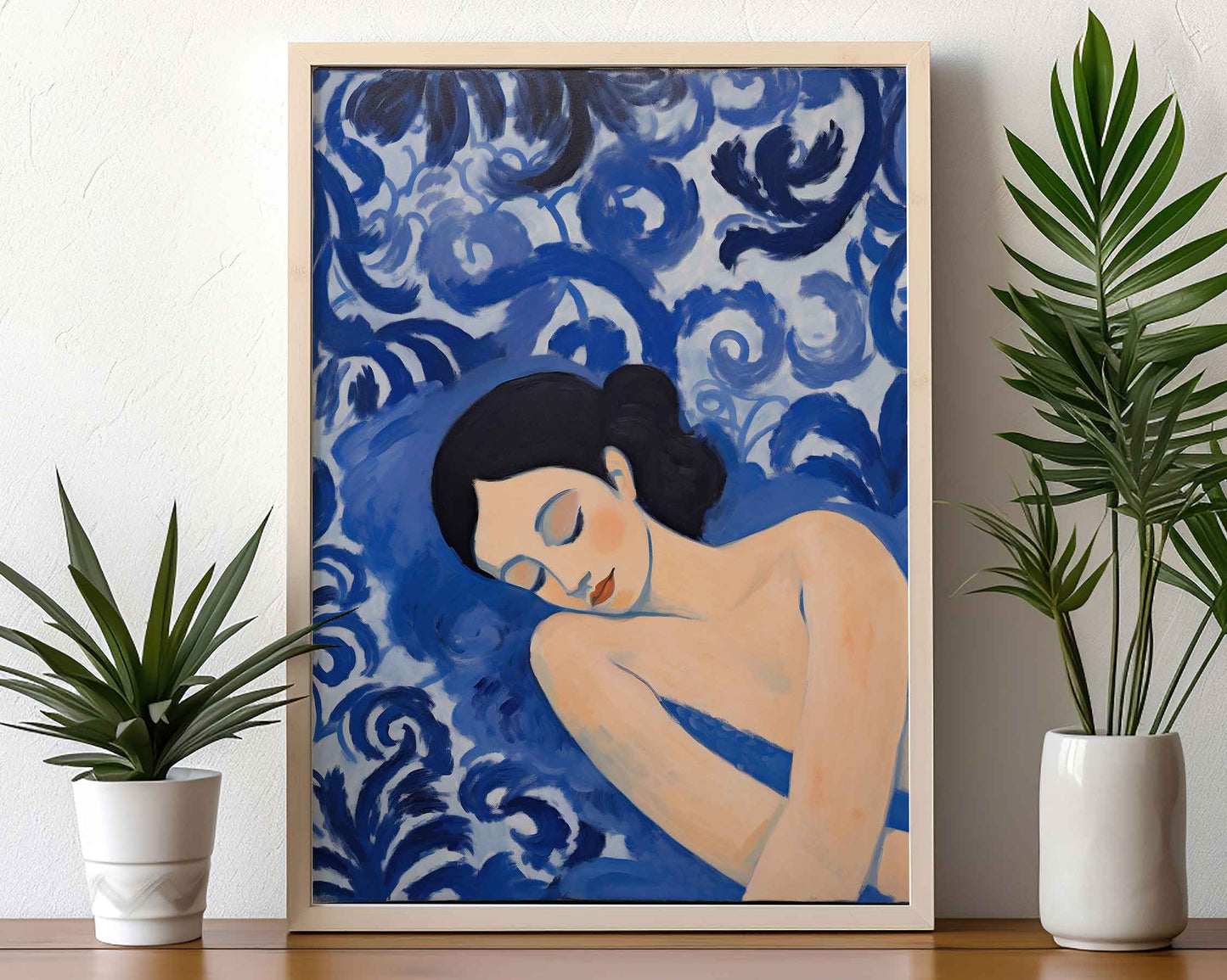 Framed Image of Matisse Style Art Print Poster Wall Oil Paintings Blue Theme