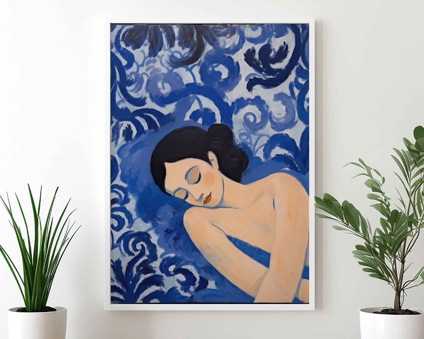 Framed Image of Matisse Style Art Print Poster Wall Oil Paintings Blue Theme