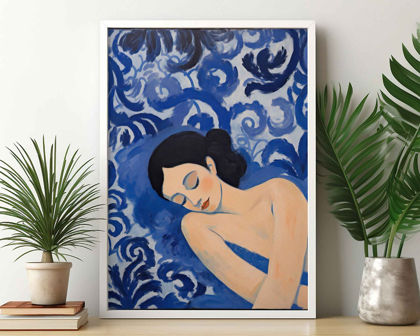 Framed Image of Matisse Style Art Print Poster Wall Oil Paintings Blue Theme