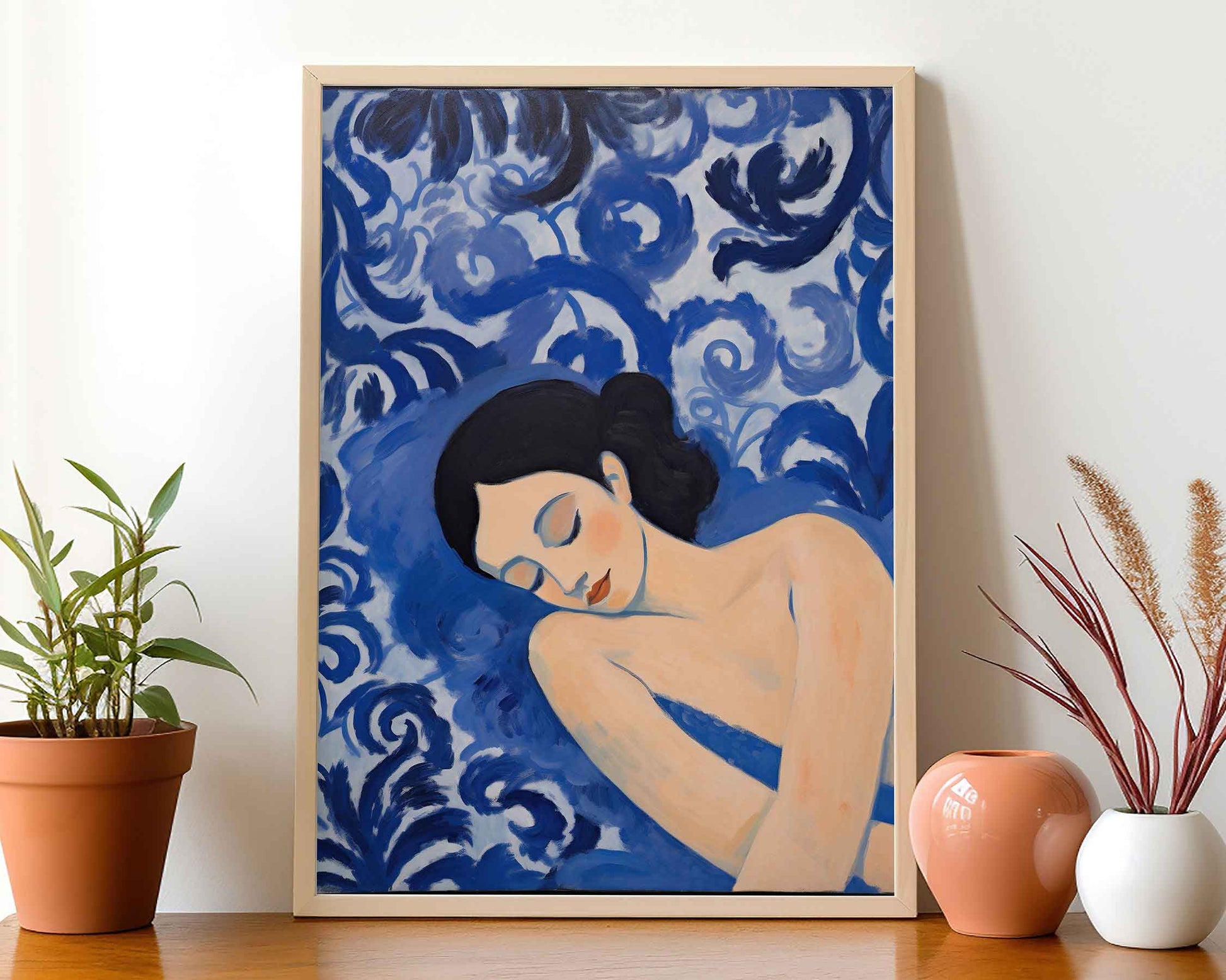 Framed Image of Matisse Style Art Print Poster Wall Oil Paintings Blue Theme