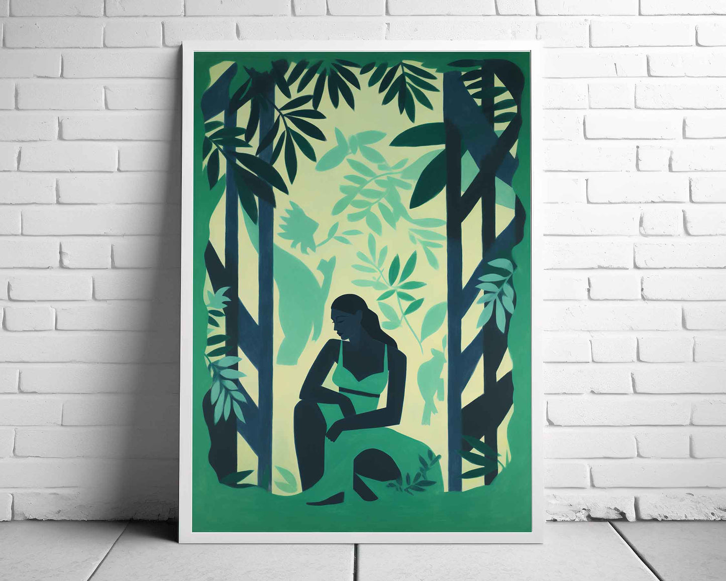 Framed Image of Matisse Style Art Wall Print Green Themed Poster Oil Paintings