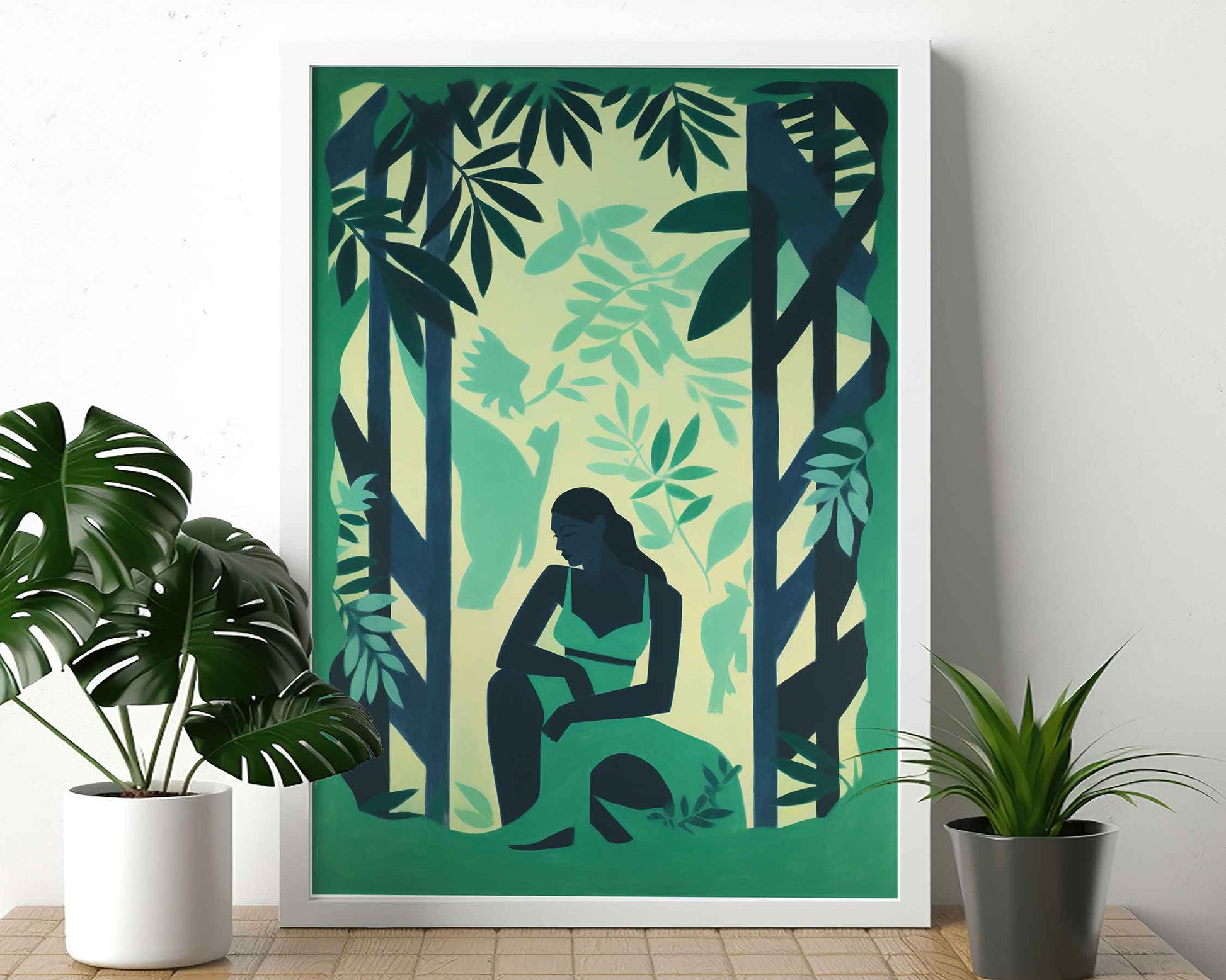 Framed Image of Matisse Style Art Wall Print Green Themed Poster Oil Paintings