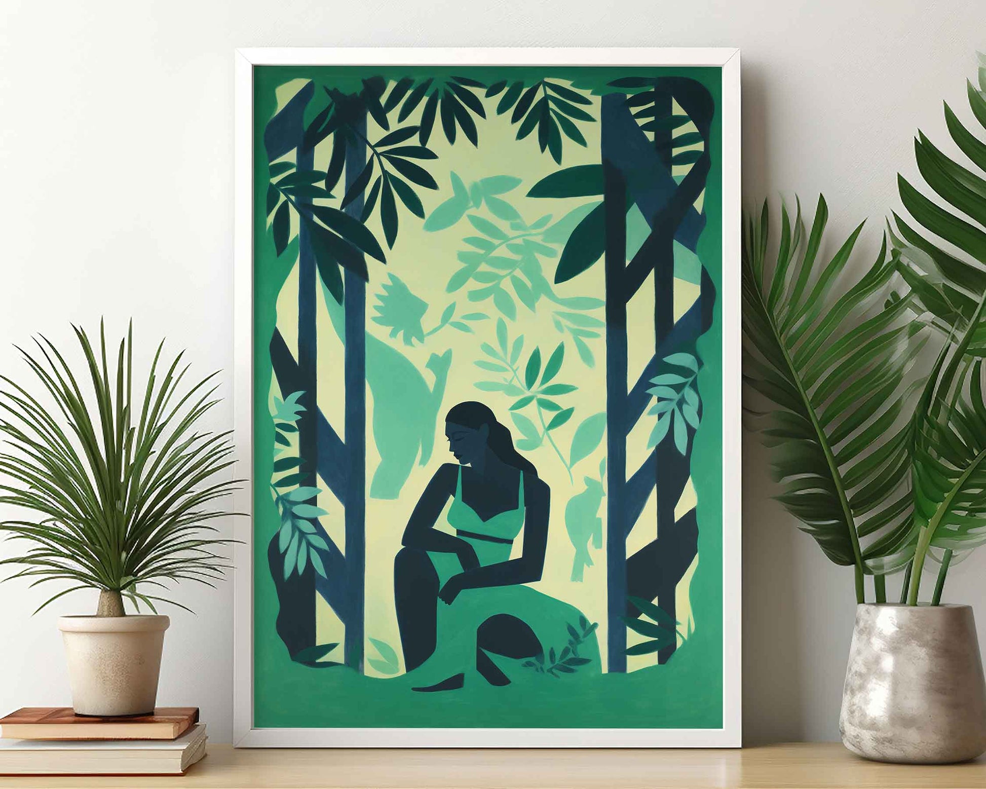 Framed Image of Matisse Style Art Wall Print Green Themed Poster Oil Paintings