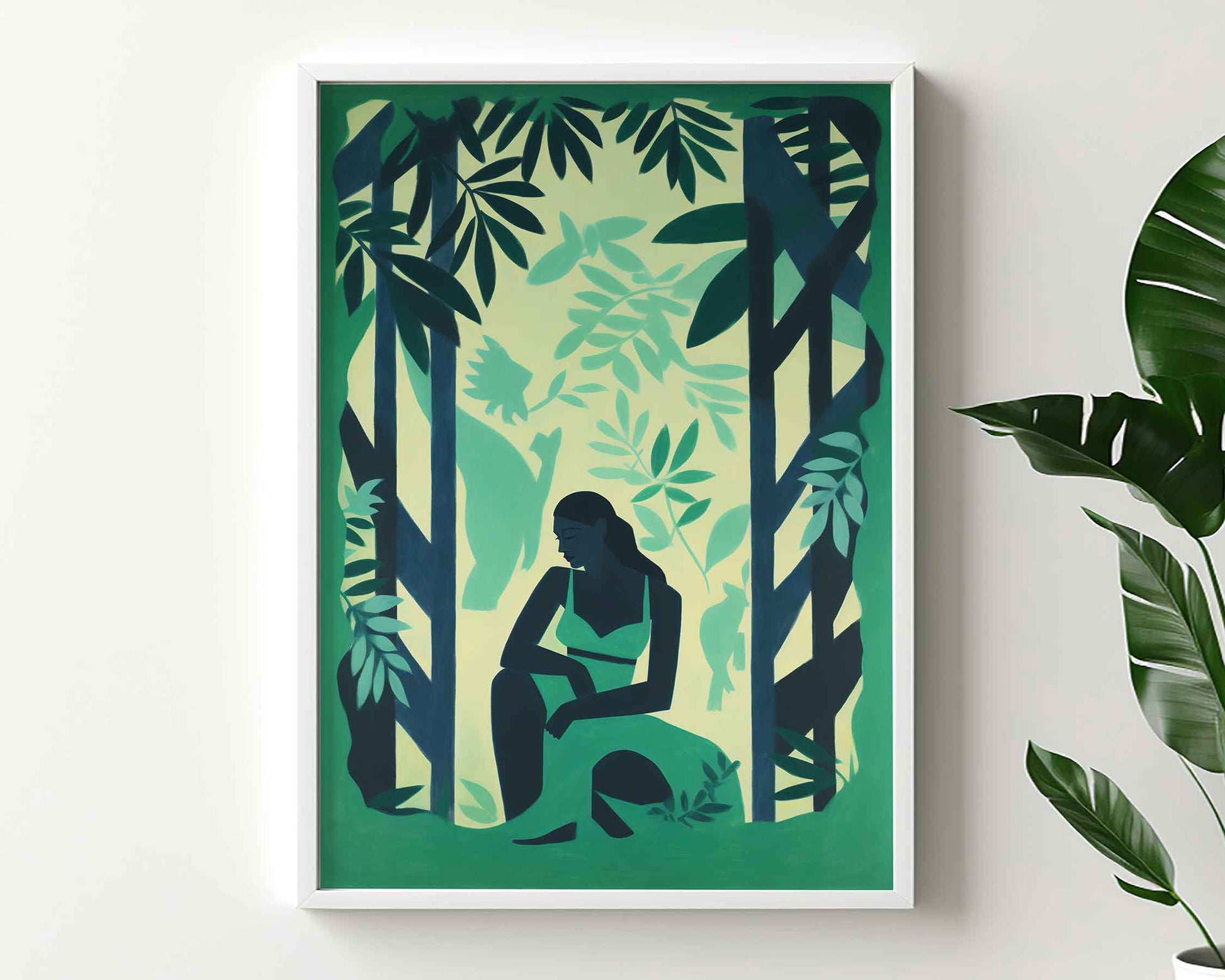 Framed Image of Matisse Style Art Wall Print Green Themed Poster Oil Paintings