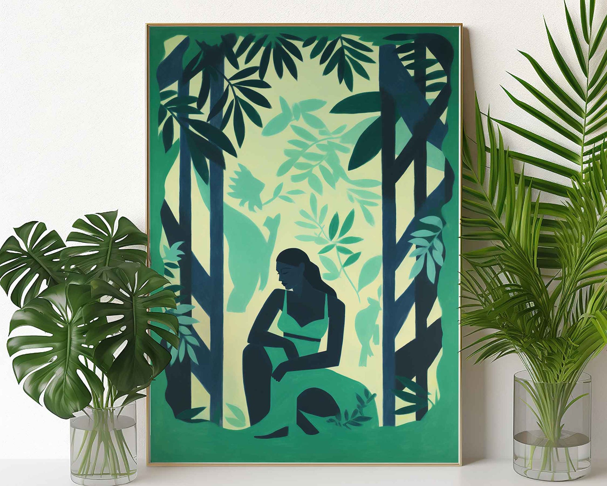 Framed Image of Matisse Style Art Wall Print Green Themed Poster Oil Paintings