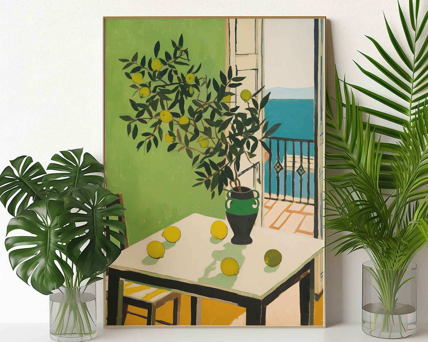 Framed Image of Matisse Style Wall Art Poster Green Themed Print Oil Paintings