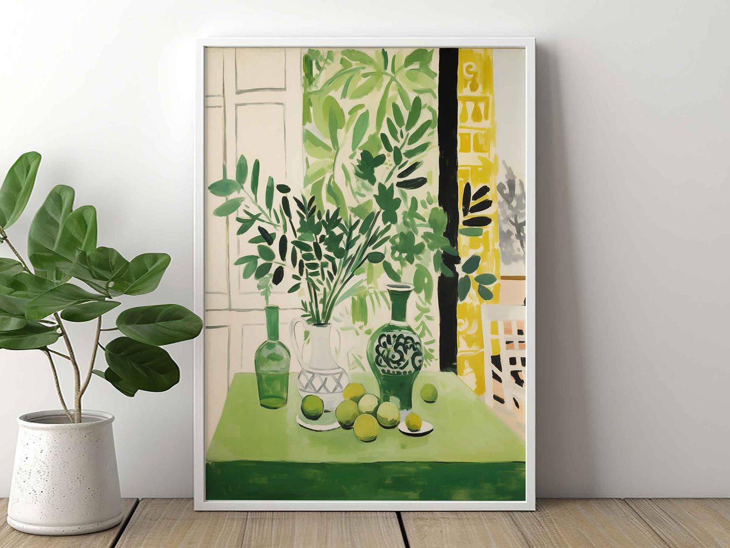 Framed Image of Matisse Art Style Wall Print Poster Green Themed Oil Paintings